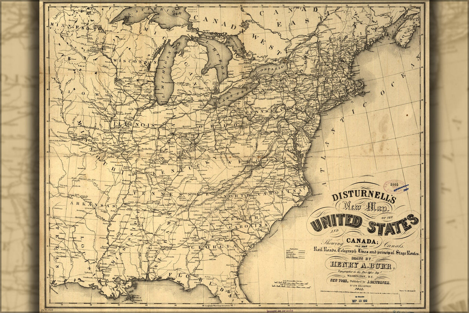 Poster, Many Sizes Available; Map Of United States And Canada 1851