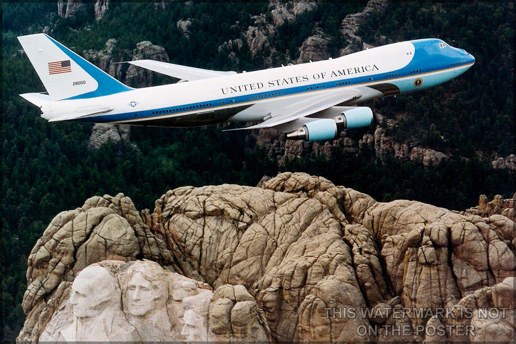 Poster, Many Sizes Available; Air Force One Flying Over Mt. Rushmore