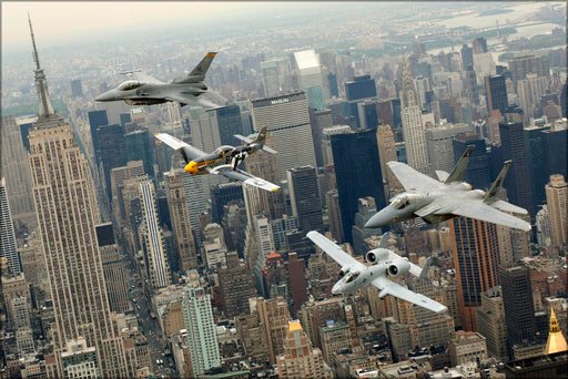 Poster, Many Sizes Available; P-51 Mustang, F-16 Fighting Falcon, F-15 Eagle, A-10 Thunderbolt Ii Over Nyc