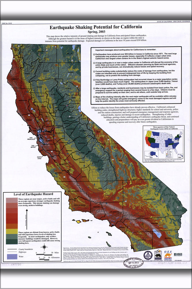 Poster, Many Sizes Available; Map Of California Earthquake Potential 2003