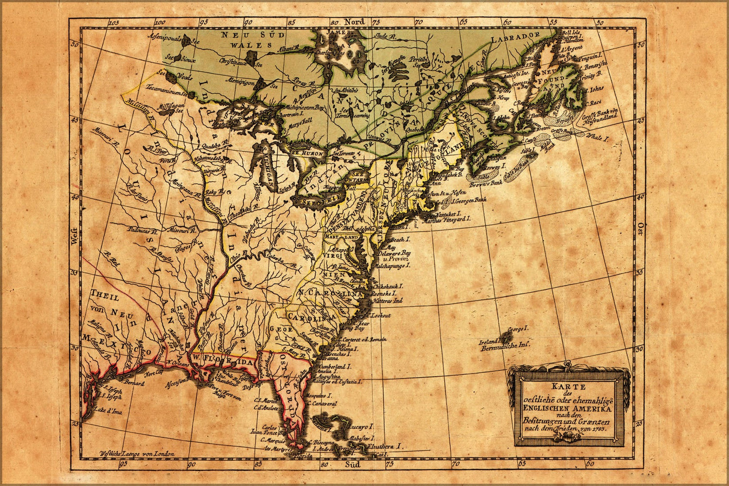 Poster, Many Sizes Available; Map Of United States Of America 1783 In German