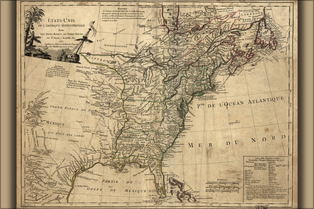 Poster, Many Sizes Available; Map Of United States Of America 1785 In French