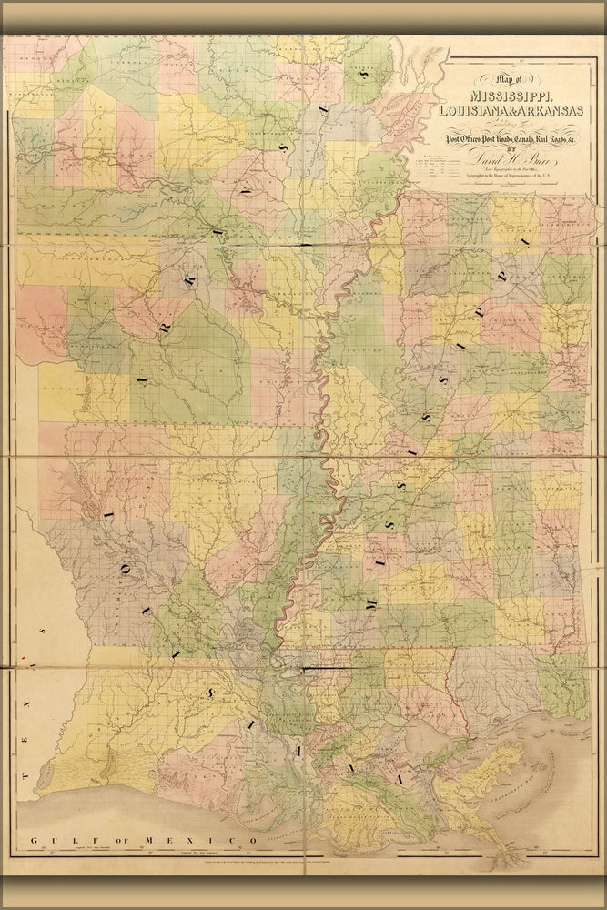 Poster, Many Sizes Available; Map Of Mississippi, Louisiana, Arkansas 1839