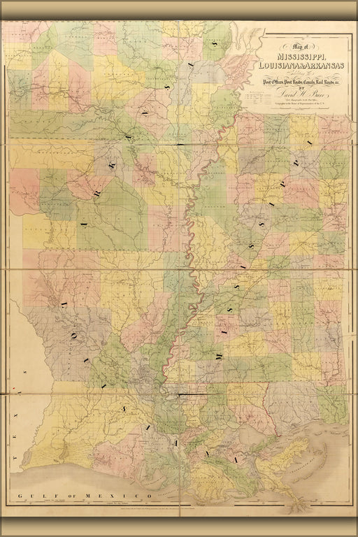 Poster, Many Sizes Available; Map Of Mississippi, Louisiana, Arkansas 1839