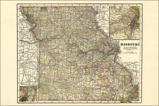 Poster, Many Sizes Available; Map Of Missouri 1896