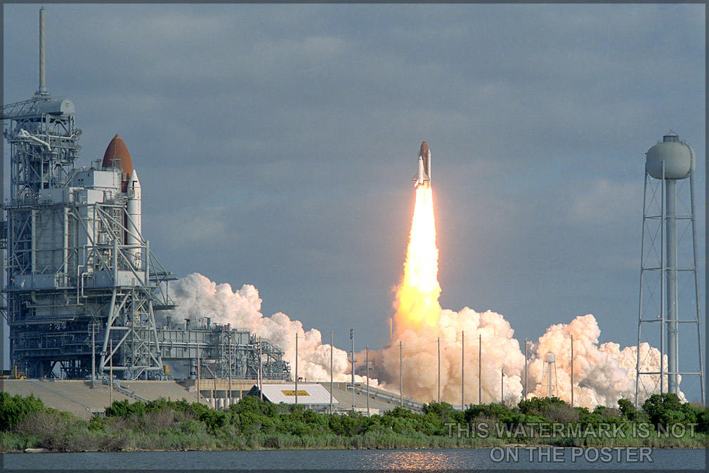 Poster, Many Sizes Available; Space Shuttle Discovery Carrying Hubble Space Telescope