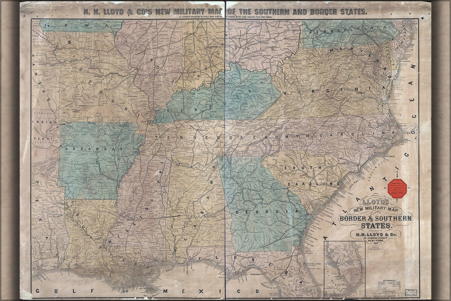 Poster, Many Sizes Available; Civil War Map Border & Southern States 1862 P2