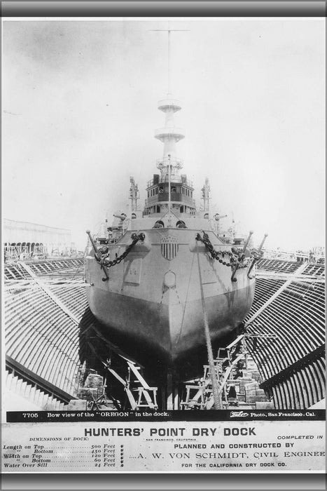 Poster, Many Sizes Available; Bow View Of The 'Oregon' Uss Oregon (Bb-3) In The Dock. (Hunters' Point Dry Dock San Francisco, Ca) -  - 29681