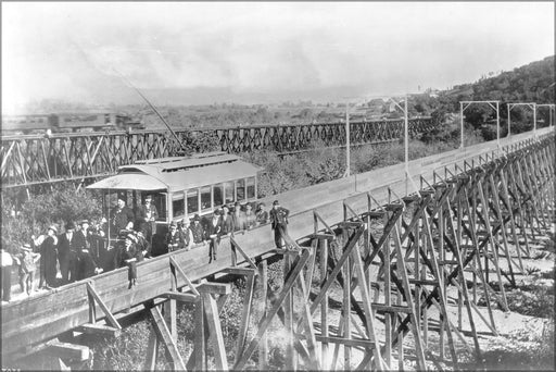 Poster, Many Sizes Available; Bridge Across The Arroyo Seco At Garvanza, Showing The First Cable-Car To Cross It, Ca.1895 (-7073)