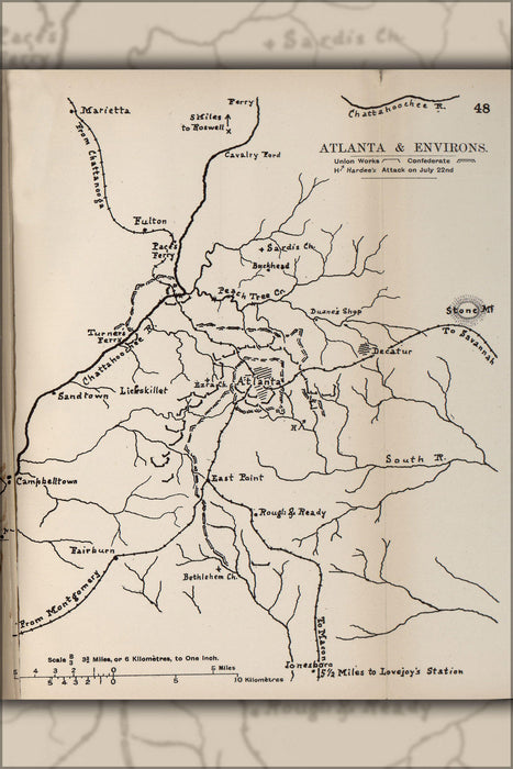 Poster, Many Sizes Available; Civil War Map Of Atlanta And Environs