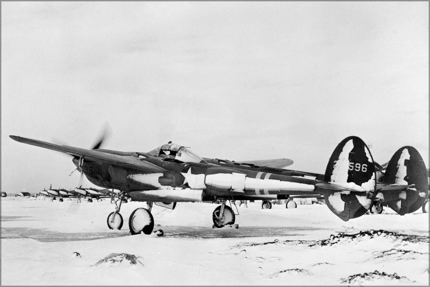 Poster, Many Sizes Available; Lockheed P-38F Lightning Camp Tripoli Airfield Iceland 1942