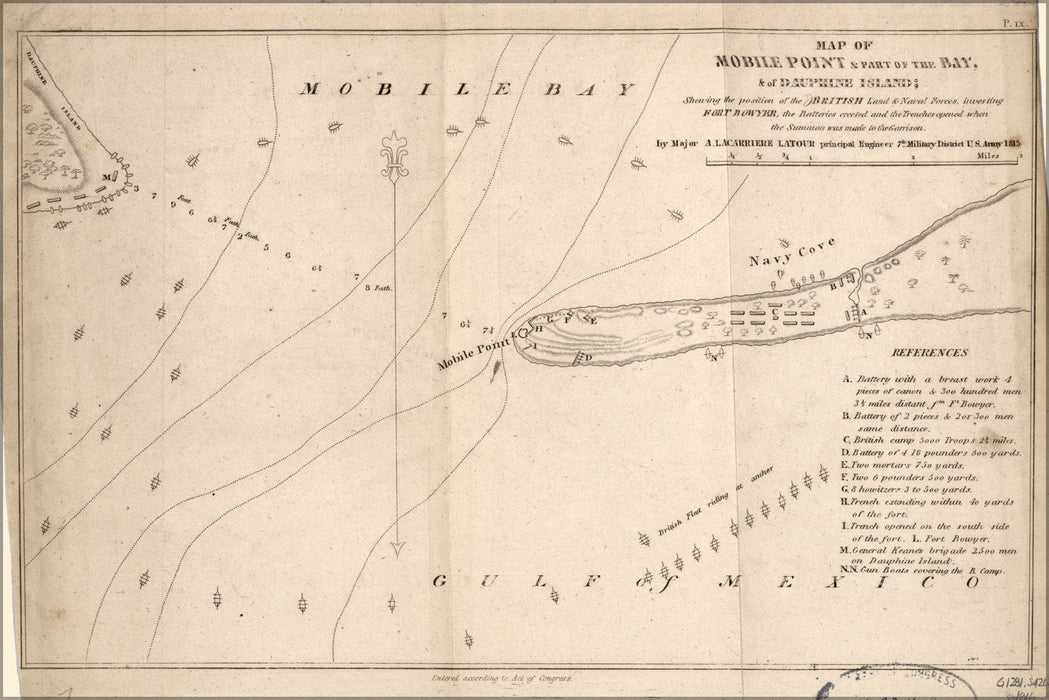 Poster, Many Sizes Available; Map Of Mobile Point & Bay Alabama War Of 1812