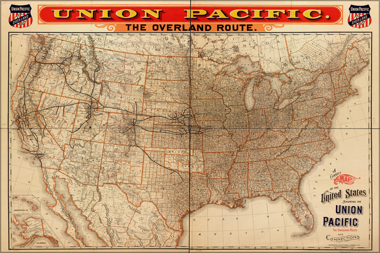 Poster, Many Sizes Available; Map Of United States Union Pacific Railroad 1892