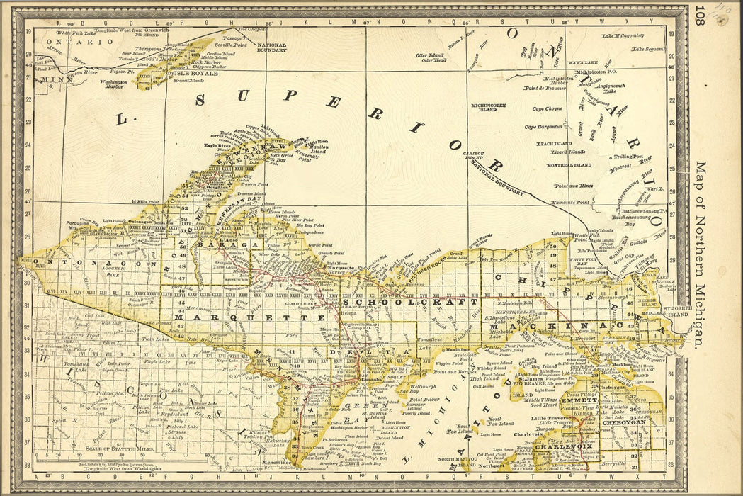 Poster, Many Sizes Available; Map Of Upper Peninsula Michigan 1881