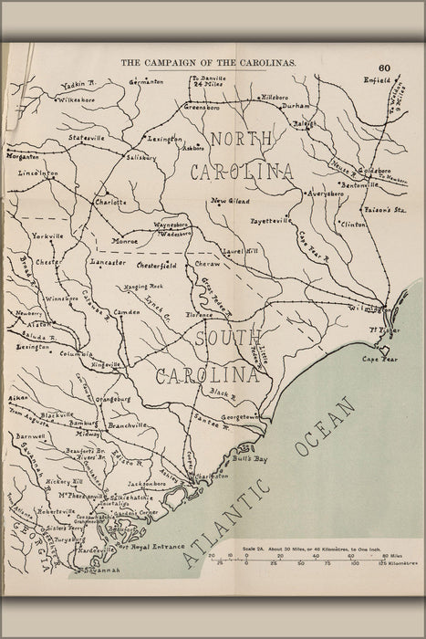 Poster, Many Sizes Available; Civil War Map Of Campaign Of North & South Carolina