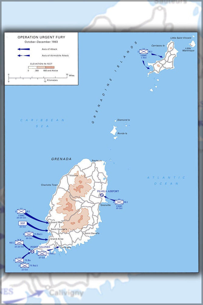 Poster, Many Sizes Available; Map Of Us Invasion Of Grenada Operation Urgent Fury 1983