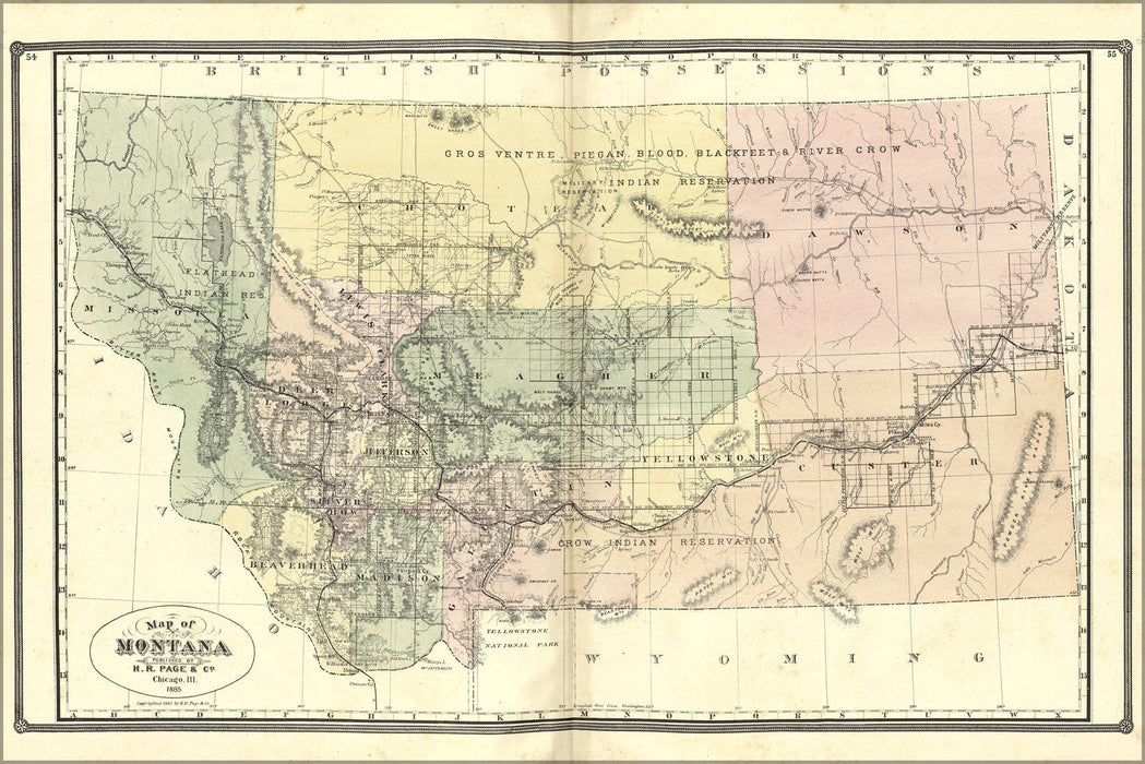 Poster, Many Sizes Available; Map Of Montana 1885