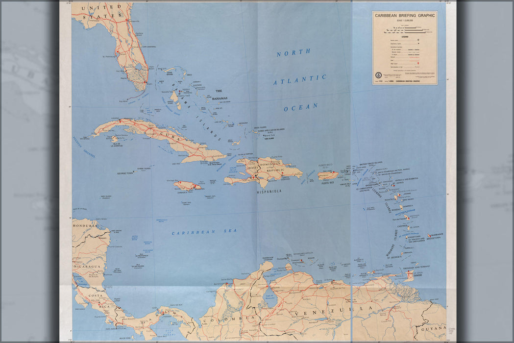 Poster, Many Sizes Available; Map Of Caribbean; Cuba Haiti Puerto Rico 1994