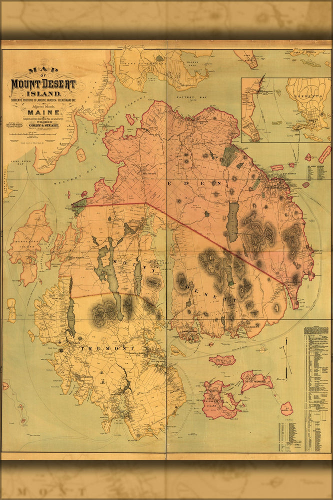 Poster, Many Sizes Available; Map Of Mount Desert Island Maine 1887