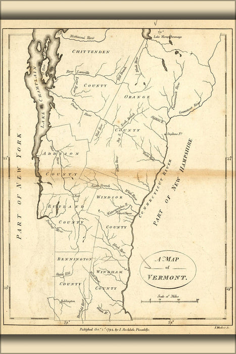 Poster, Many Sizes Available; Map Of Vermont 1794