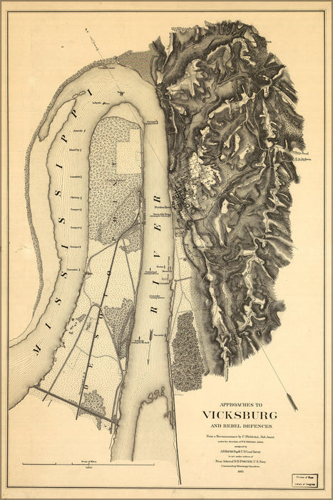 Poster, Many Sizes Available; Map Of Vicksburg Approaches & Rebel Defences 1863