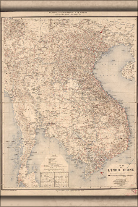 Poster, Many Sizes Available; Map Of Vietnam Laos Cambodia In French  1895