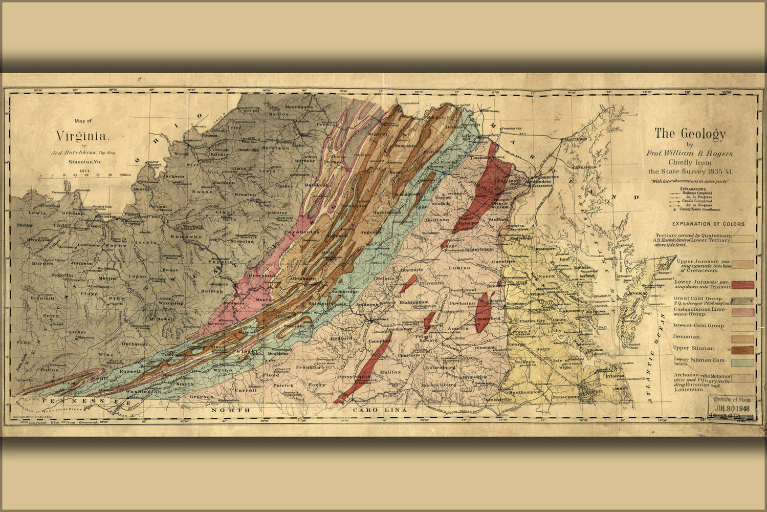 Poster, Many Sizes Available; Map Of Virginia  Geology 1874