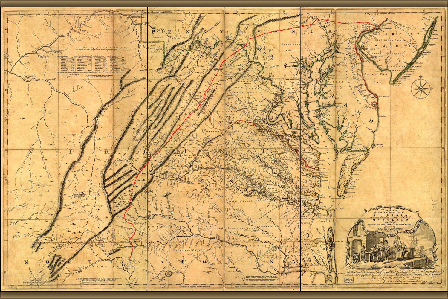 Poster, Many Sizes Available; Map Of Virginia Maryland New Jersey North Carolina 1751