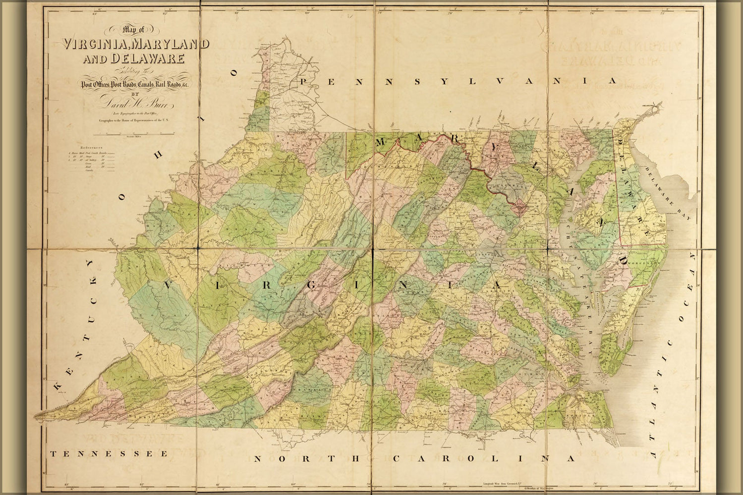 Poster, Many Sizes Available; Map Of Virginia, Maryland, Delaware 1839