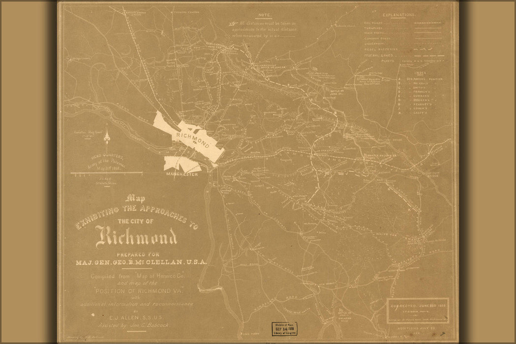 Poster, Many Sizes Available; Gen Mcclellans Map Of Richmond Virginia Area 1862