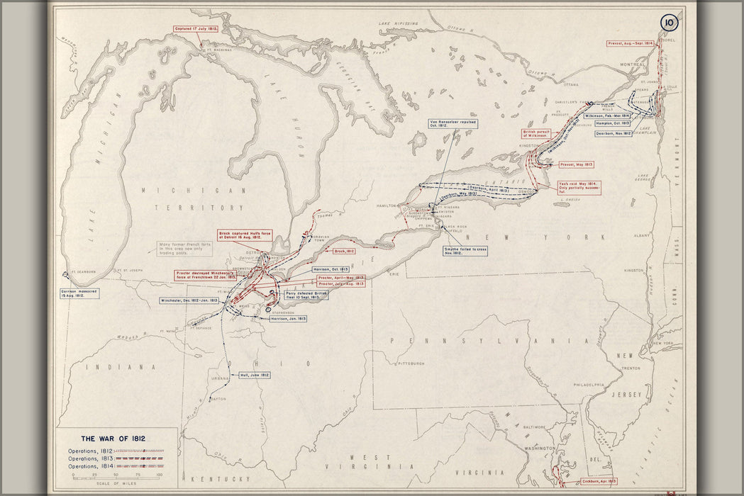 Poster, Many Sizes Available; Map Of War Of 1812 Operations In The North, 1812-1814