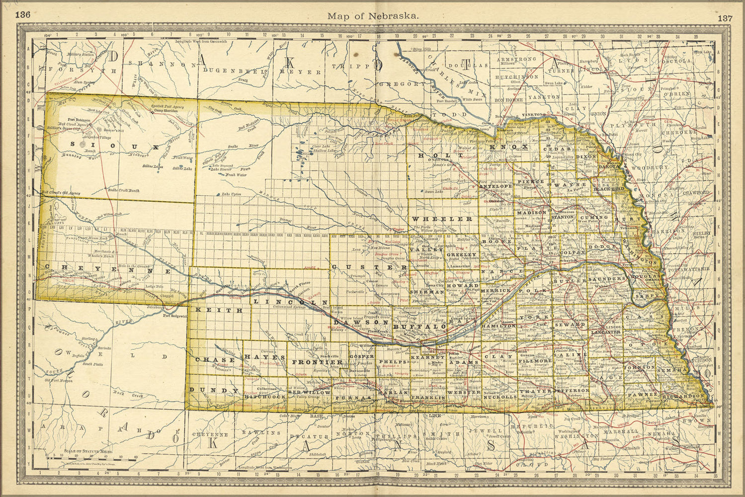 Poster, Many Sizes Available; Map Of Nebraska 1881