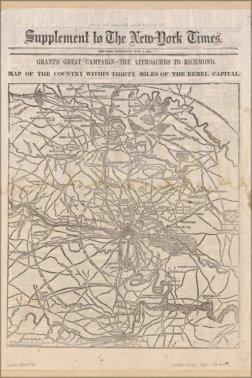 Poster, Many Sizes Available; Civil War Map Richmond Virginia Area 1864