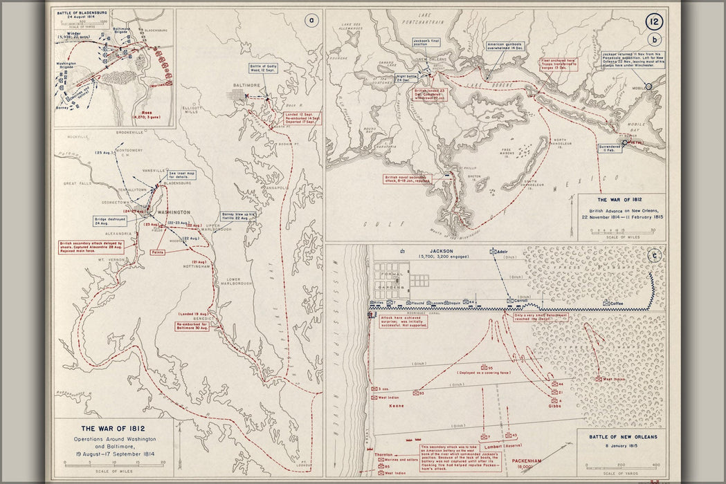 Poster, Many Sizes Available; Map Of War Of 1812 Washington D.C. Baltimore & New Orleans, 1814