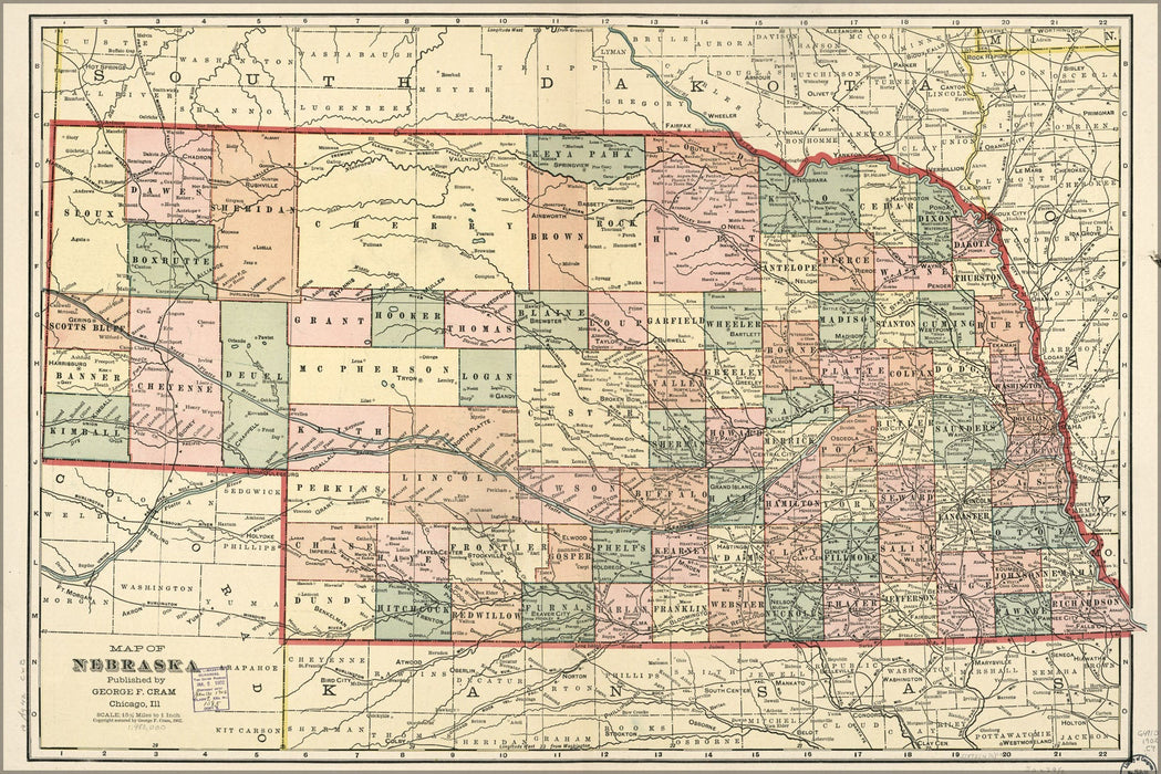 Poster, Many Sizes Available; Map Of Nebraska 1902