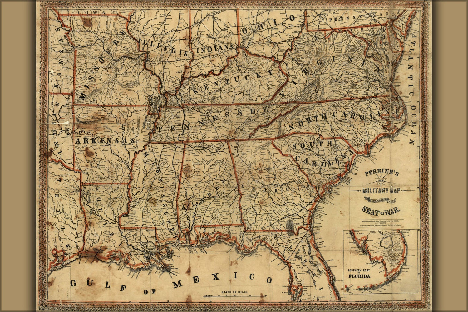 Poster, Many Sizes Available; Civil War Map South United States Of America 1862 P2