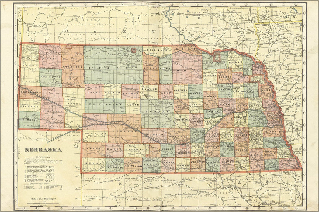 Poster, Many Sizes Available; Map Of Nebraska 1908