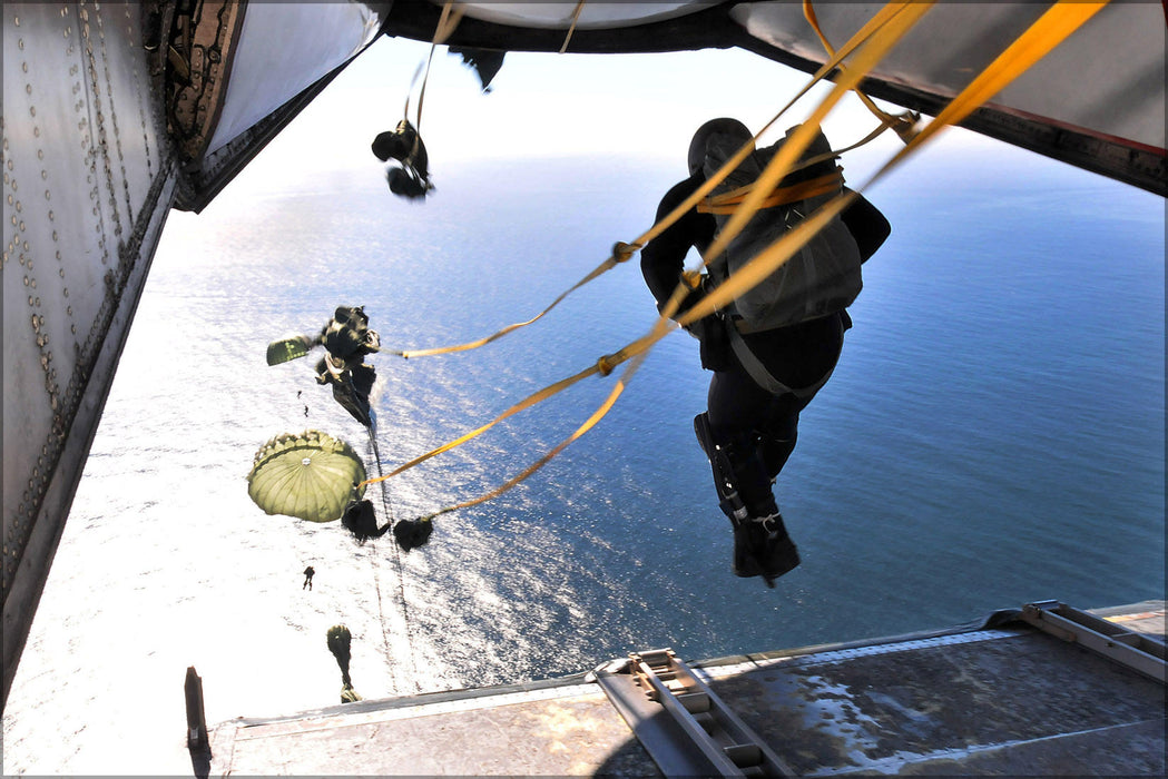 Poster, Many Sizes Available; Static Line Water Drop Out Of A C-2A Greyhound Parachute