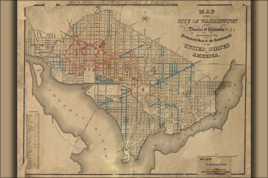 Poster, Many Sizes Available; Map Of Washington D.C. Road Surfaces 1873