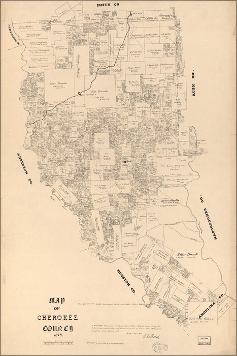 Poster, Many Sizes Available; Map Of Cherokee County, Texas 1879