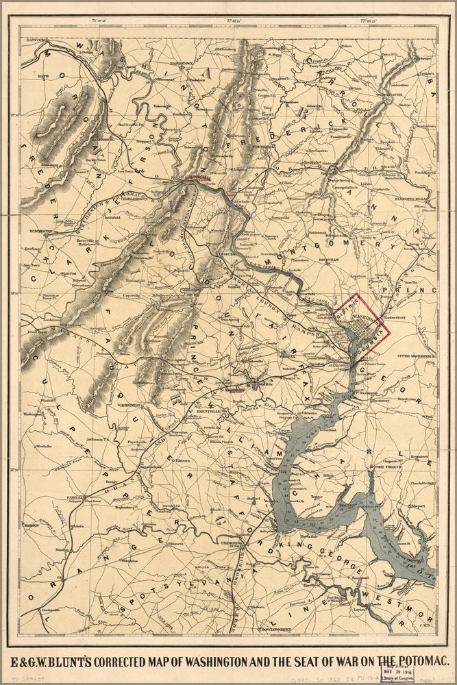 Poster, Many Sizes Available; Map Of Washington Dc & War On Potomac River 1862