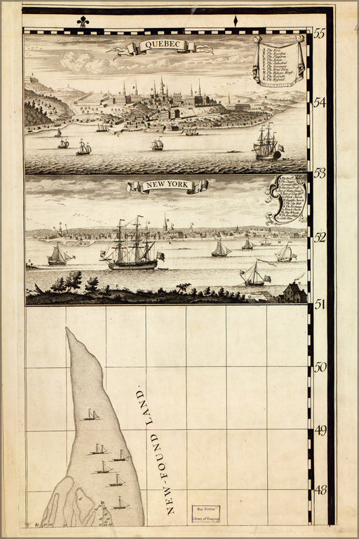 Poster, Many Sizes Available; Map Of New Foundland, Quebec, New York 1733