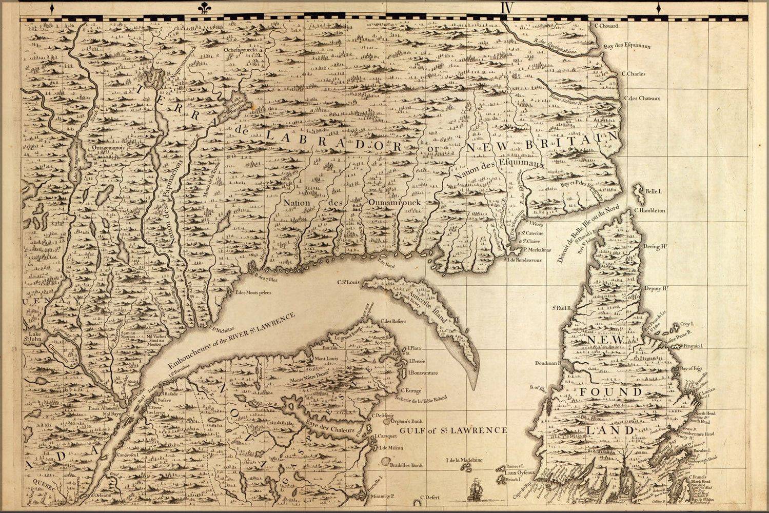 Poster, Many Sizes Available; Map Of New Foundland, St. Lawrence River 1733