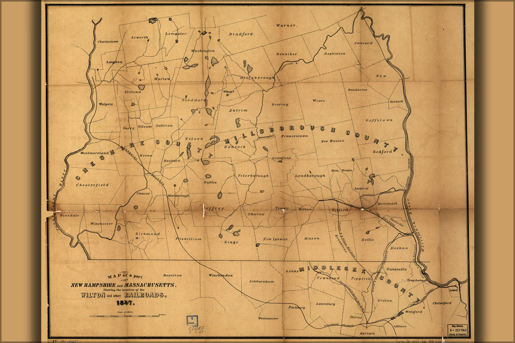 Poster, Many Sizes Available; Map Of New Hampshire Massachusetts Railroads 1847