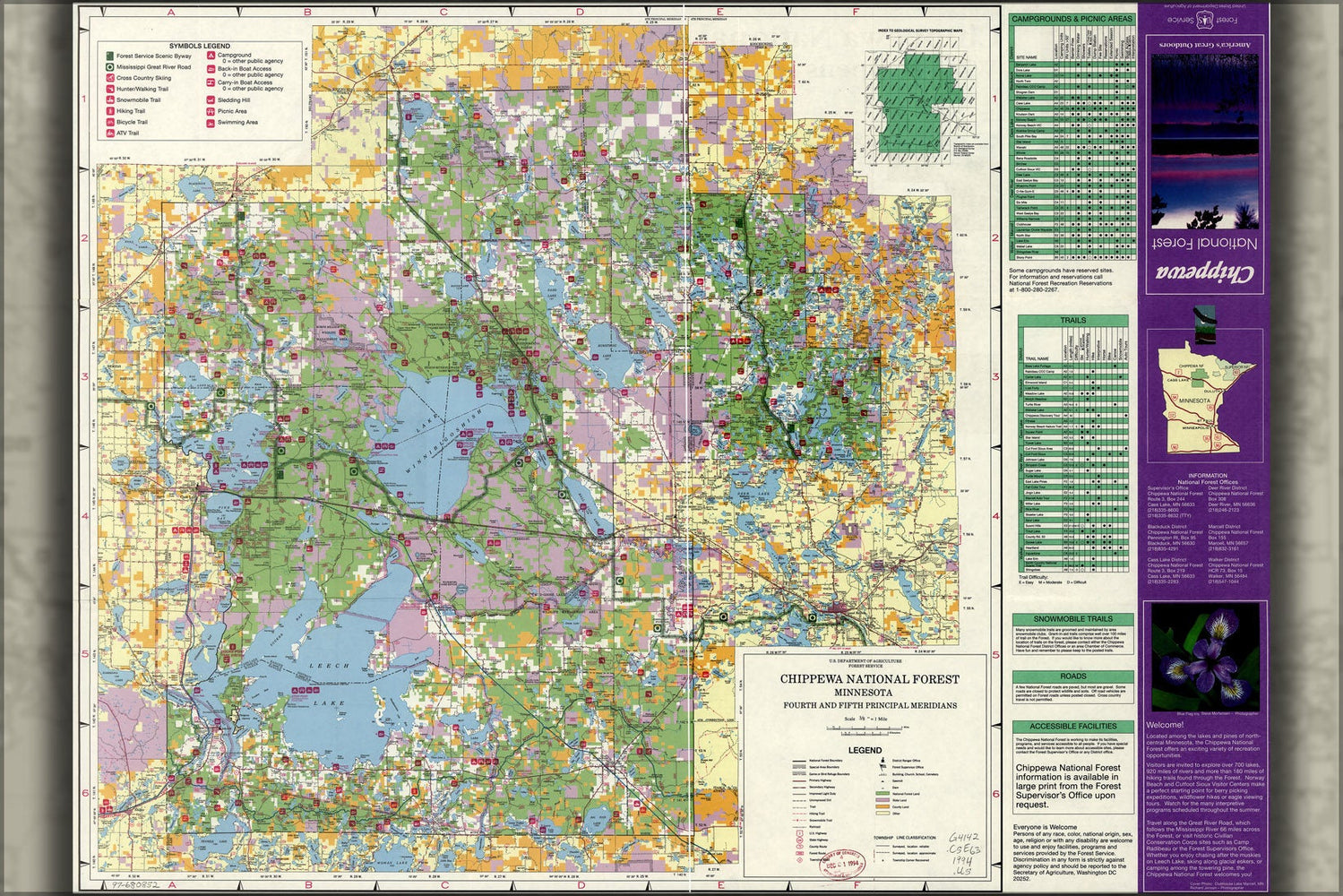 Poster, Many Sizes Available; Map Of Chippewa National Forest, Minnesota  1994