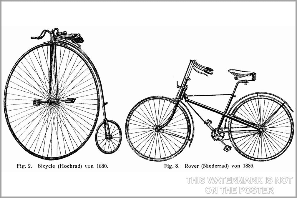 Poster, Many Sizes Available; Penny Farthing And Safety Bicycle