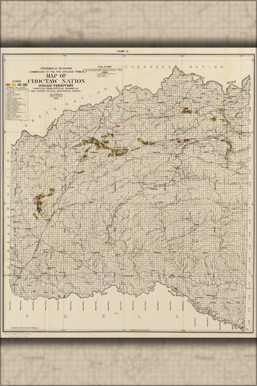 Poster, Many Sizes Available; Map Of Choctaw Nation, Indian Territory 1900 P1