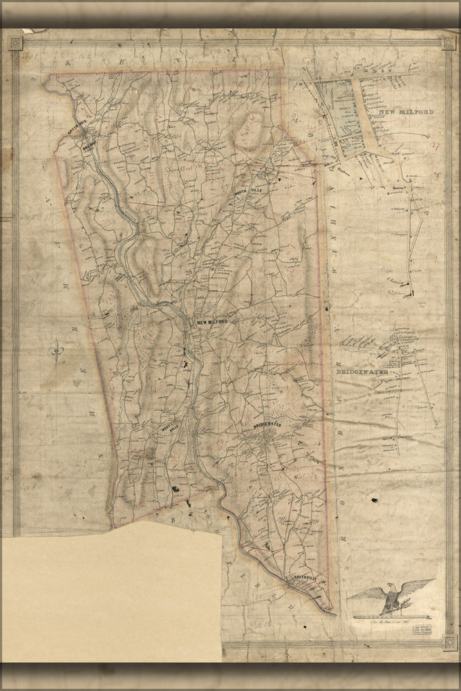 Poster, Many Sizes Available; Map Of New Milford Litchfield Co Connecticut 1853