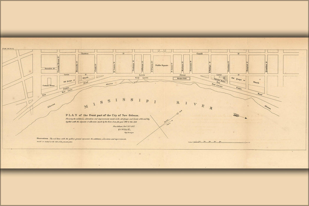 Poster, Many Sizes Available; Map Of New Orleans, Louisiana, 1827