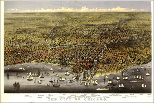 Poster, Many Sizes Available; Map Of City Of Chicago By Currier And Ives 1874